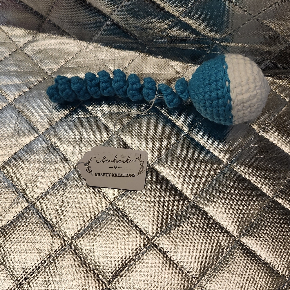Hand Crafted Blue and White Crochet Cat Toy
